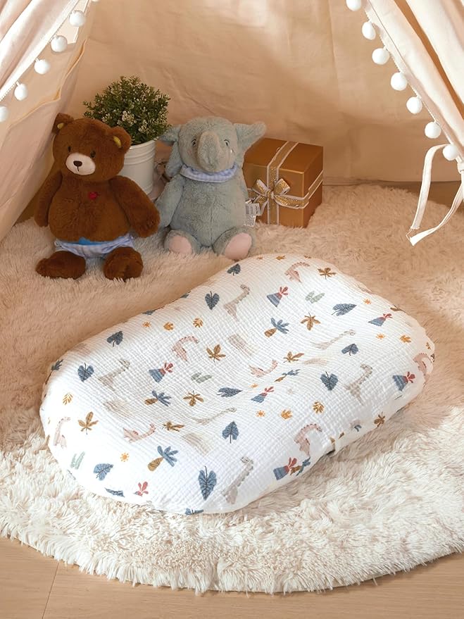 TILLYOU Muslin Baby Lounger Cover, 100% Cotton Newborn Lounger Cover, 2 Pack Baby Nest Slipcover for Boys Girls, Cover Only, Dinosaur
