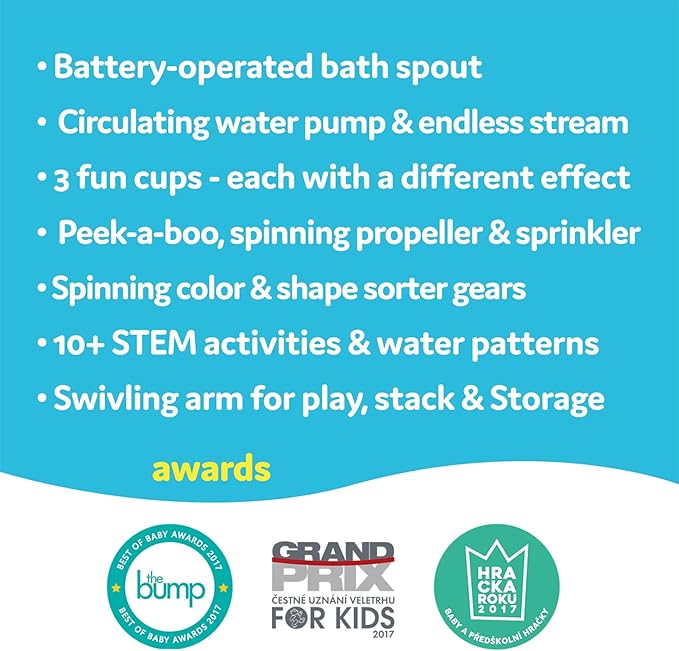 Yookidoo Bay Bath Toddler Toys (Ages 1-3) - 3 Stackable Cups, Spinning Gears, Hose & Spout for Water Play - Mold Free - Suction Cups Attach to Any Bath Tub or Shower - Spin N Sort Spout Pro