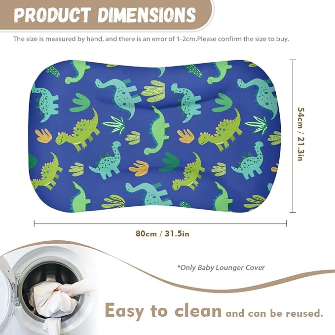 Cute Dinosaur Snuggle Me Lounger Cover for Baby Boys Cartoon Print Baby Lounger Covers 31.5'' x 21.3'' Soft and Breathable Nest Replacement Slipcover Blue