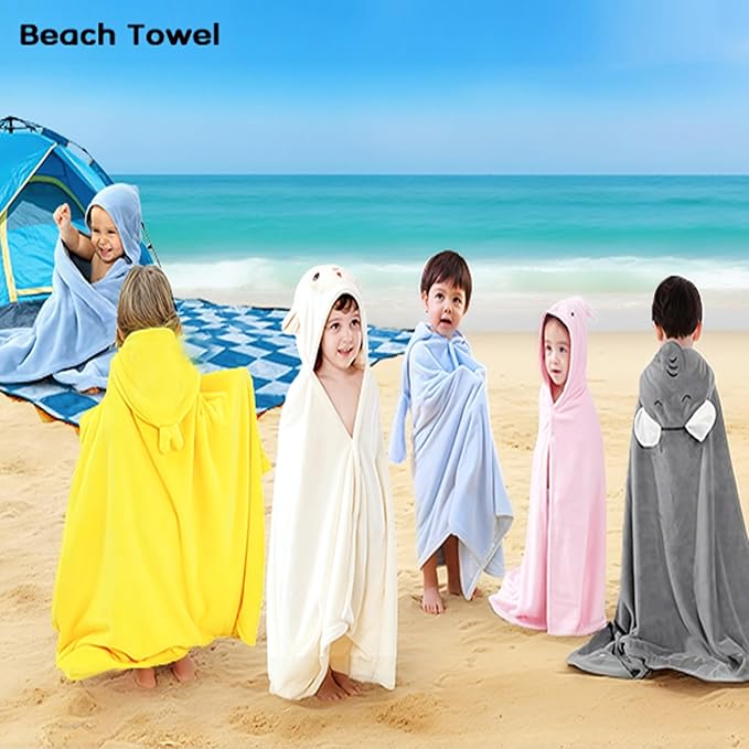 Toddler Baby Bath Towel with Hood 27.5"X55" Ultra Absorbent Soft Cozy Comfort Bathrobe Blanket, 0-6 Years Infant Shower Towel for Girls(White-Goat)