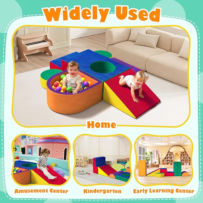 6 Pieces Toddler Climbing Toys Indoor, Crystal Velvet Foam Climbing Blocks for Toddlers 1-3, Baby Climbing Toys Soft Play Set for Climbing Sliding and Crawling (Balls not Included)