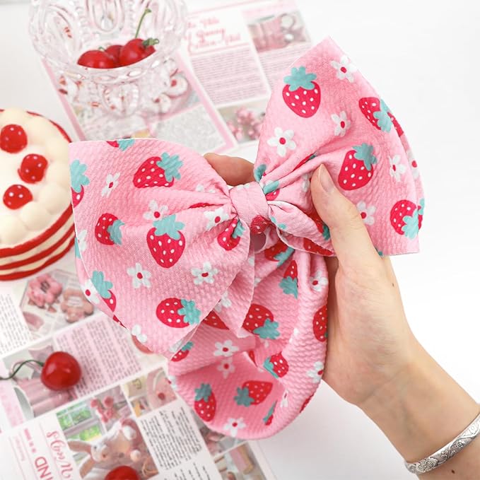 YanJie 7’’ Strawberry Baby Bow for Girl Pink Headbands for Newborn Infant Toddlers Summer Outfits for Baby Girls Daisy Hair Accessories Hair Bows
