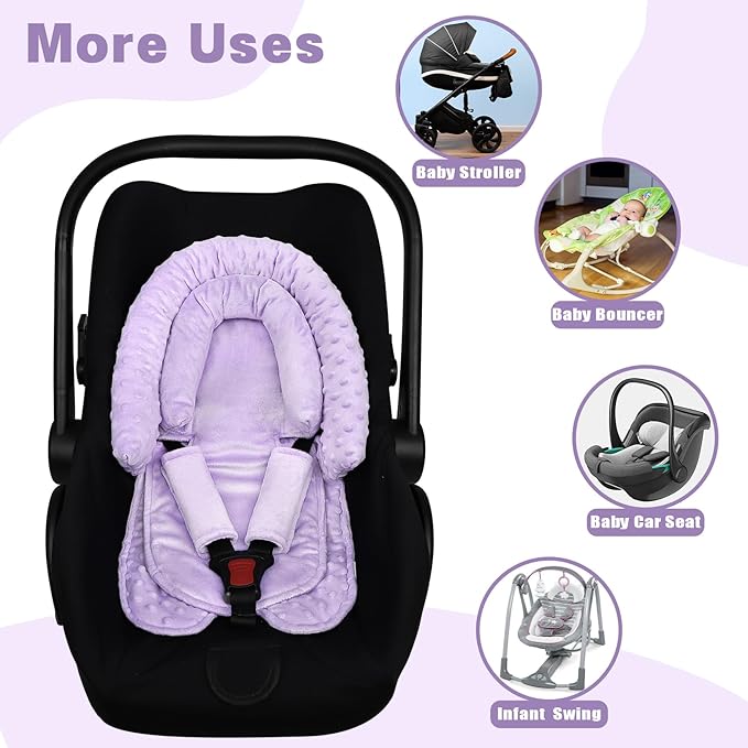 Car Seat Cover Baby, HNHUAMING Infant Car Seat Covers Canopy for Baby Girl Boy, Ultra Soft Newborn Preemie Carseat Insert Cushion for Girls Boys, Fits Car Seat, Stroller, Swing, Bouncer, Purple