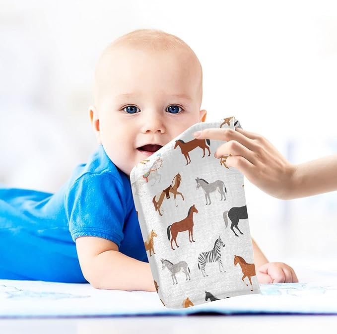 Vvfelixl Baby Washcloths Cotton Animal Print Muslin Washcloths Soft Baby Face Towel for Newborn Infants, 11.8 X 11.8 Inch, 5 Pack