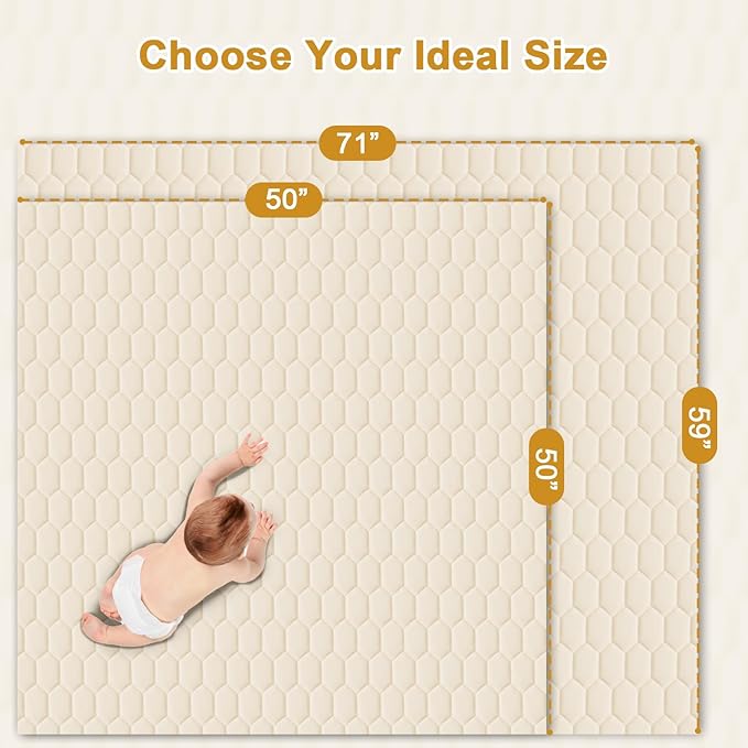 TINYHARBO Premium Foam Baby Play Mat 50" x 50" with Removable Cover, Extra Thick Padding Playpen Mat, Non-Slip Floor Mat, Stylish & Easy to Clean for Crawling Baby, Infants & Toddlers, Beige