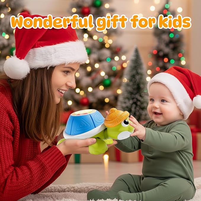 BLF FUN Baby Toys 6-12 Months, Musical Turtle Crawling Toys with Mama and Babies, Baby Learning Toys with Light & Music, Christmas Birthday Gifts for Boys Girls 6,7,8,9-12 Months