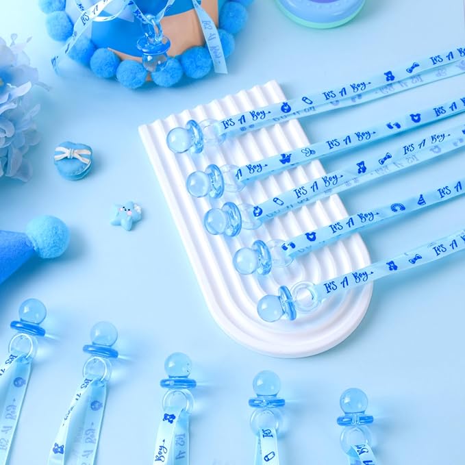 ZYFLSQ 36 Pieces Baby Shower Pacifiers Necklace, Cute Acrylic Pacifier Necklaces for Baby Shower Games Boy Charm, Party Favors, Decorations DIY, Gender Reveal Table Scatter(Blue)