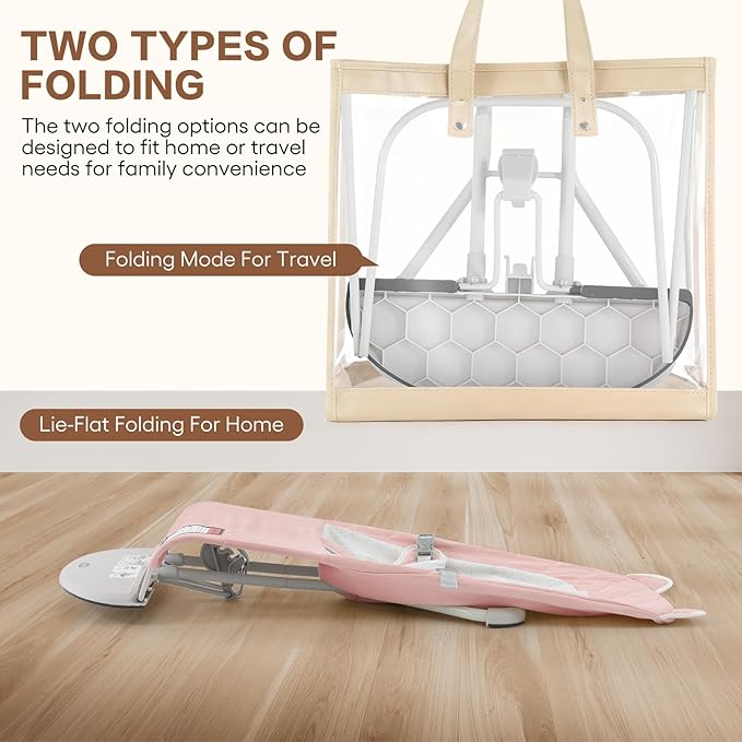 Baby Bouncer, Foldable Infant Bouncer Seat with 3 Adjustable Heights, 0-18 Months, Portable Baby Bouncer with Soft Cotton Fabrics, Lightweight & Easy to Wash