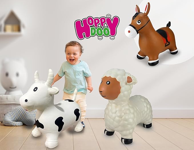 JAMARA 460597 Bouncy Horse with Pump-up to 50 kg, Promotes Balance and Motor Skills, Robust and Durable, Easy to Clean, Brown