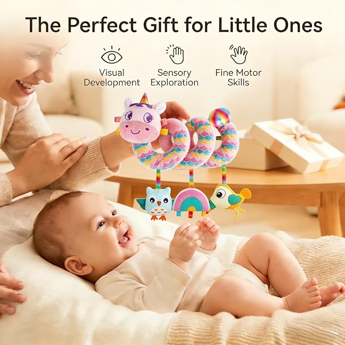 Multi-Use Baby Spiral Activity Toy – Spiral carseat Toy for Car Seat, Stroller,Play Gym, Keeps Baby Quiet, Easy Travel Solution