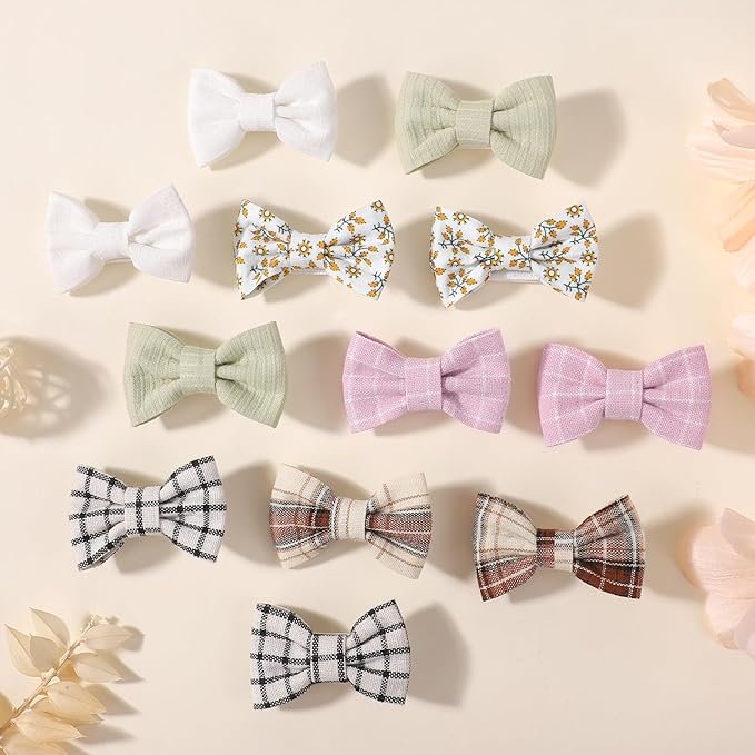 choicbaby 20pcs Baby Girl Hair Bow Clips 2" Fully Lined Non Slip Hair Bows Barrettes Handmade Toddler Floral Hair Accessories for Baby Girl Toddler Kids Fine Hair (Style-A)