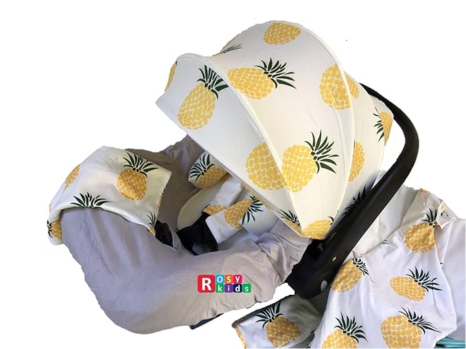 9pc Unisex Baby Ultimate Set of Infant Car Seat Cover Canopy Headrest Blanket Hat Nursing Scarf, 25JE12