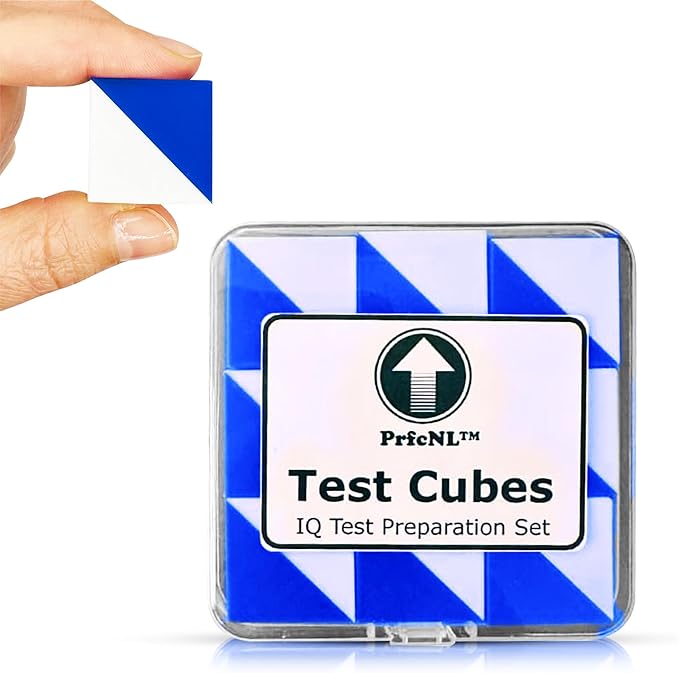 PrfcNL IQ Test Cubes (Blue and White) – 9 Kohs Cubes, Practice for Block Design Test, BDT, WPPSI, WAIS and WISC Tests, Educational Blocks to Improve Concentration, Coordination and Memory