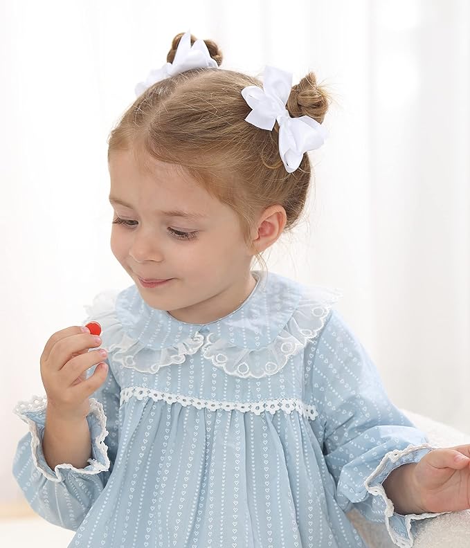 3 Inch Satin Bow for Little Girls - 2 Pcs (White)