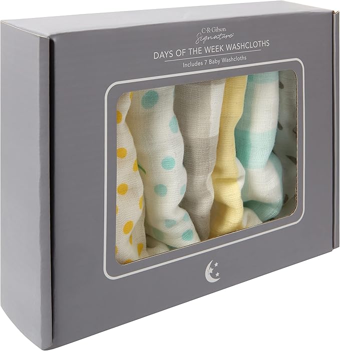 C.R. Gibson BWA-24546 Woodland Colors Gender Neutral 100% Cotton Gauze Baby Washcloths for Bath Time, 9" W x 9" L, Multicolor