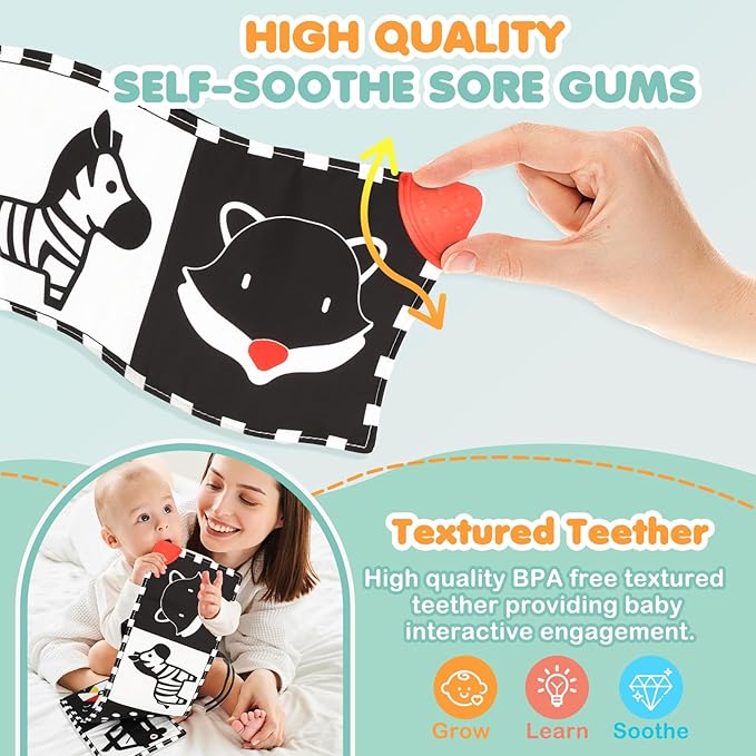 BBWOO High Contrast Baby Toys for Newborn, Tummy Time Mirror, Black and White Baby Toy for 0-6 Months, Soft Montessori Visual Stimulation Infant Book, Boy Girl Shower Gift, Easter Basket Stuffers