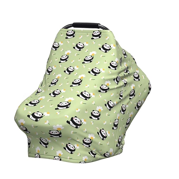 Panda Car Seat Canopy, Baby Breastfeeding Cover, Multi Use Baby Stroller and Carseat Cover, Boys and Girls Shower Gifts