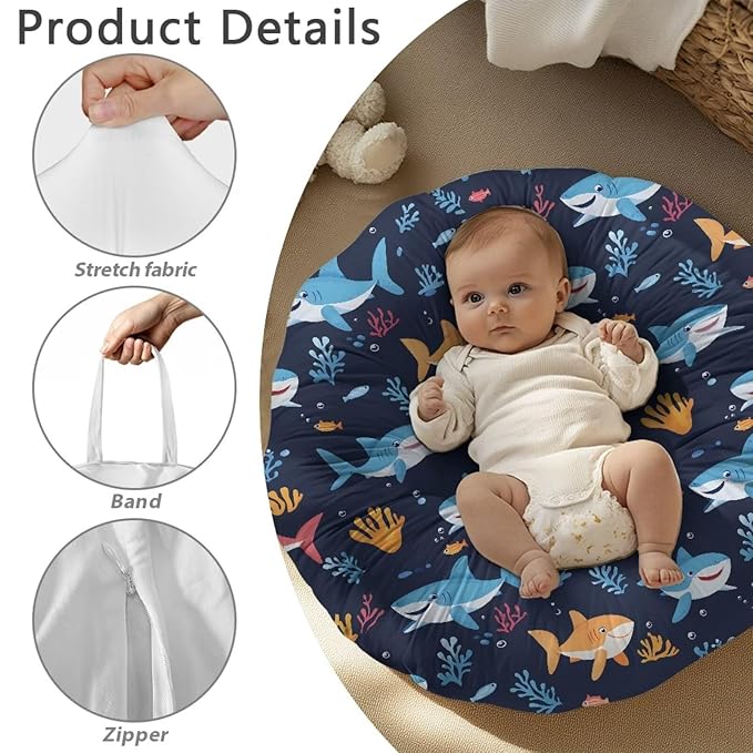 Newborn Lounger Cover, Breathable Newborn Lounger Pillow Cover Soft Lounger Cover for Boys Girls Removable Infant Nest Pillow Slipcover Infant Lounger Cover Shark Design