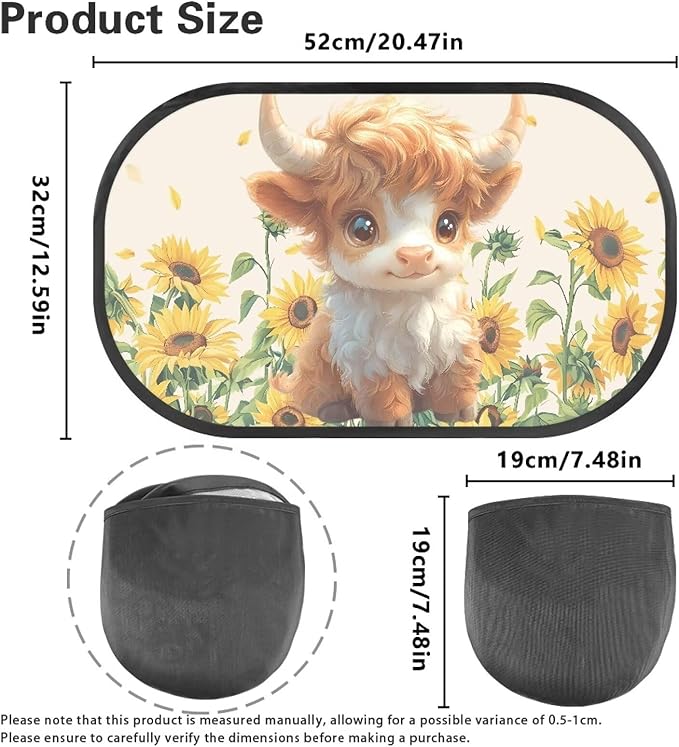 Bulopur Lovely Highland Cow Car Window Covers 2 Pack Car Window Shades UV Protection Breathable Side Window Screens Sun Protection and Sun Shade Blocker Universal Car Sun Shades