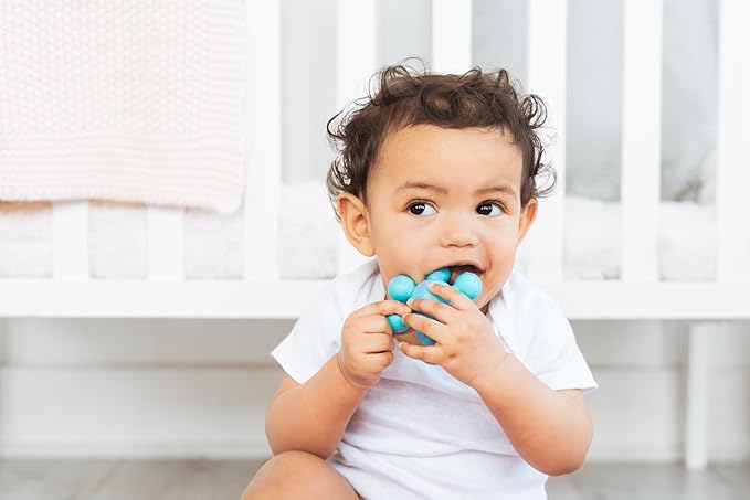 Ubbi Joinibble Teether for Babies, Food-Grade Platinum Silicone, Soothes Teething and Massages Gums, BPA and PVC-Free, Blue