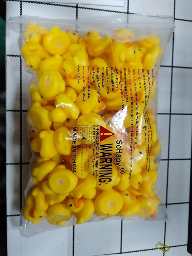 SOHAPY 100Pcs Mini Yellow Rubber Ducks Tiny Baby Shower Rubber Ducks, Squeak Fun Baby Yellow Rubber Bath Toy Float Fun Decorations for Shower Birthday Party Favors Cupcake Carnival Game Gift (100Pcs)