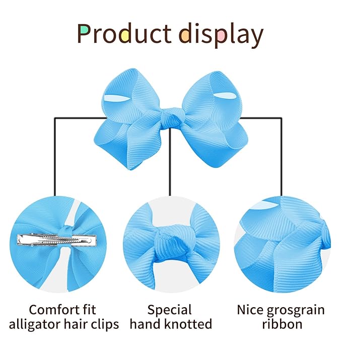 Oaoleer 40Pcs 3" Grosgrain Ribbon Alligator Clips, Barrettes & Hair Accessories for Baby Girls, Infants, Toddlers, Kids, Teens, Children (3 Inch, 40 Colors)