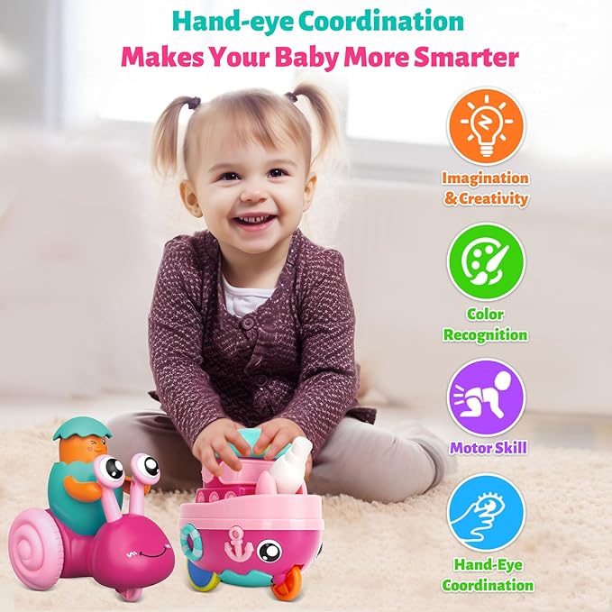 Toddler Girl Toys 1-2,Press to Go Car Toys for 1 Year Old Girls,Push Go Toy Car for Toddlers 1-3,Learning Baby toy 6-9-12-18 Months Infant Play Vehicle Set,Baby Christmas First Birthday Gifts Ages 1-2