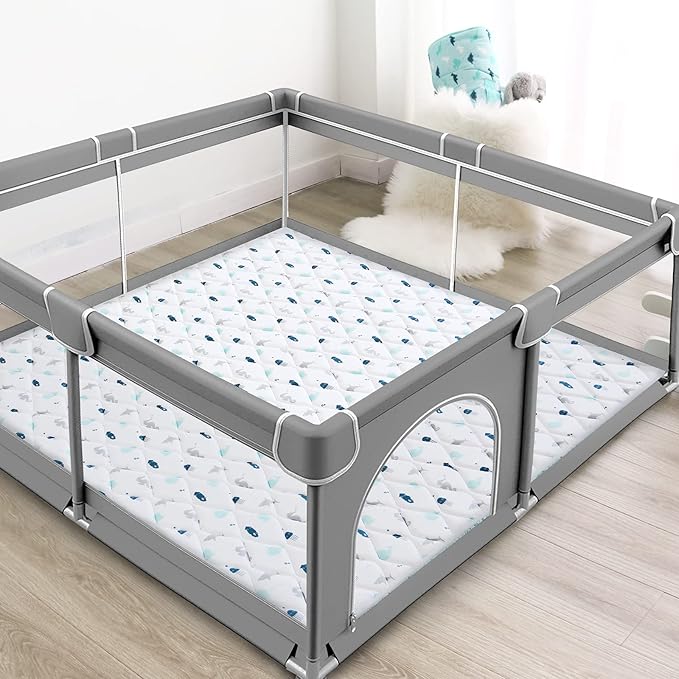 Foam Baby Play Mat 47" X 47", Playmat for Babies and Toddlers, Thick One-Piece Crawling Mat, Non Slip Baby Play Mats for Floor, Kids Foam Play Mat for Playpen Easy Clean, Whale