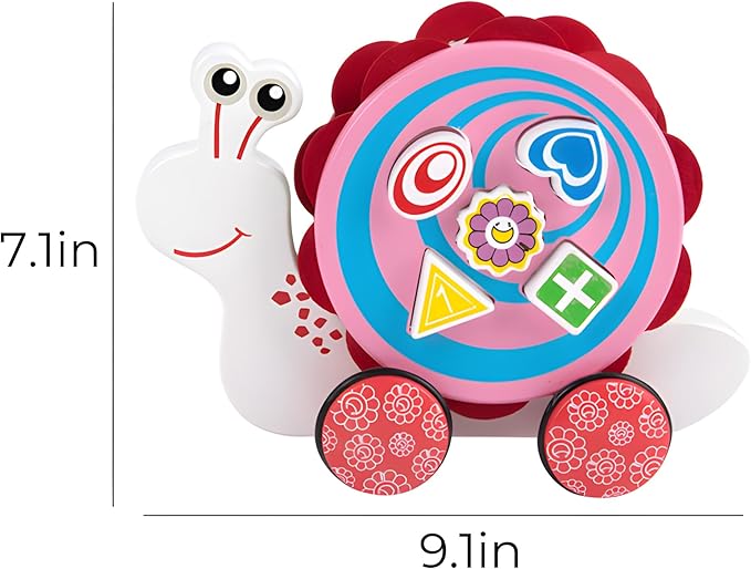 Wooden Pull Along Toy,Snail Pull Toys for Toddlers 1-3