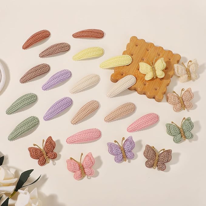 choicbaby 24pcs Toddler Hair Clips Small Knitted Snap Hair Clips Non Slip Wrapped Butterfly Hair Barrettes Accessories for Toddler Baby Girl Infant Kids