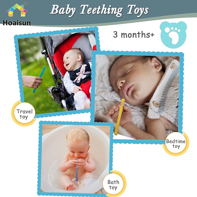 Hoaisun Teething Toys 3-6 Months 8 Pack, Silicone Teethers for Babies Nursing, Teething Tubes Sticks for Babies 6-12 12-18 Months, Autism Sensory Toys for Kids Chewing, Biting