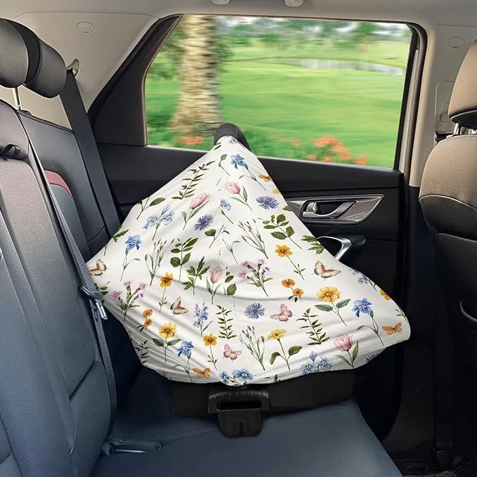 LedBack Car Seat Covers Canopy Cover - Multi-use Cover Carseat Canopy, Breathable Breastfeeding Cover, Floral Butterfly Print
