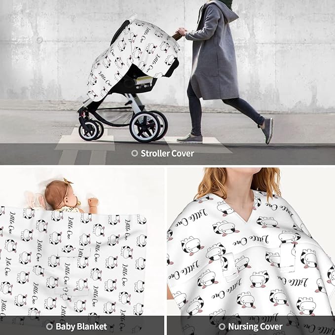 Personalized Cute Cow Baby Infant Car Seats Canopy for Babies with Name, Custom Lightweight Covers for Baby Boys Girls, Minky Nursing Breastfeeding Stroller Cover Canopies for Newborn