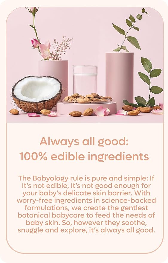 Babyology All Natural Baby Wash and Shampoo - 100% Edible Ingredients - with Organic Rose Water (Unscented) - 12 FL. OZ - Good for Sensitive Skin - Non Toxic - Tear Free (Pack of 2)