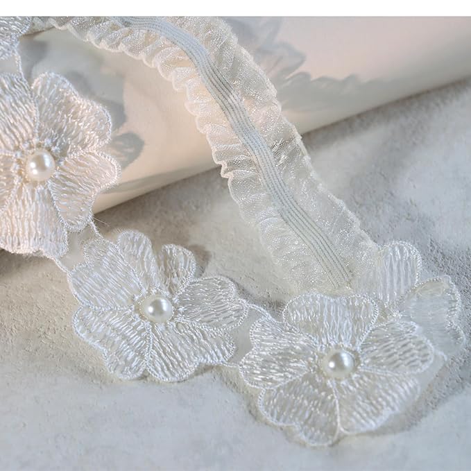 Baby Girls Flower Headbands Cute Kids Christening Headband Soft Lace Hairbands Floral Crown Newborn Infant Toddlers Hair Accessories for Birthday Party Photography(White Flower)