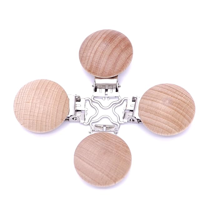 Natural Beech Wood Round Pacifier Clips Silicone Pacifier Holder Suspender Clips Sutoyuen Wood Pacifier Clip Holder Charm for DIY Babies Dummy Chain Accessories 30 Pieces (Without Hole)