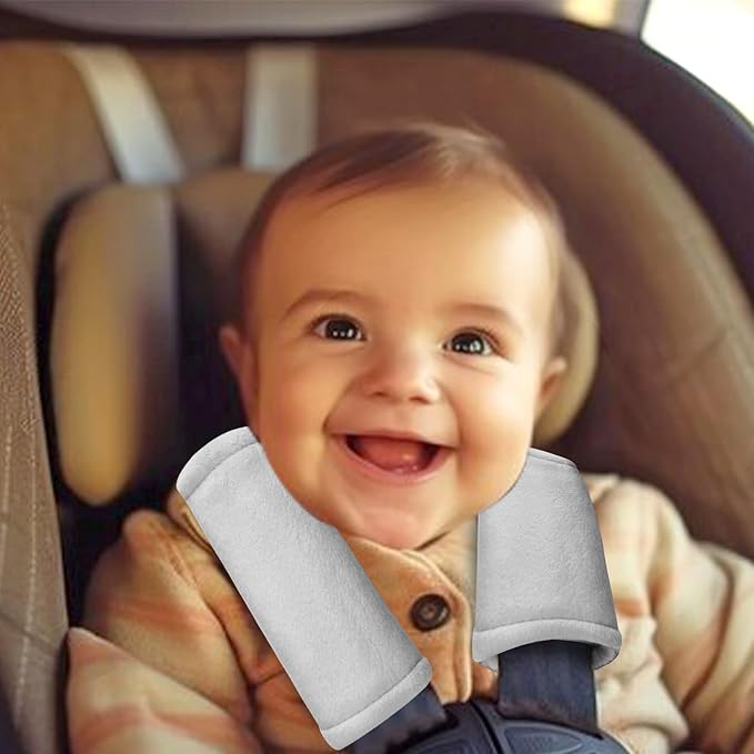 SWESEN Baby Car Seat Belt Covers for Boys and Girls, Carseat Shoulder Padding, Soft Car Seat Neck Cover, Mink Car Seat Straps Shoulder Pads, Solid Colour Stroller Strap Cover for Baby Kids, Grey