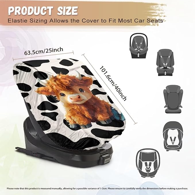 Car Seat Sun Shade Cover Cute Highland Cow Car Seat Protector for Child Car Seat, Universal Fit, Keeps Baby's Carseat at Cooler Temperature, Blocks Out Heat & Sun UV Covers