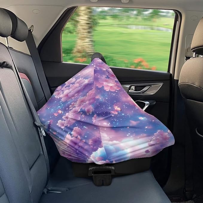 GIFTPUZZ Butterfly Baby Girls Car Seat Cover Canopy, Multi-Use Ultra Soft Nursing Cover Breastfeeding Infant Carseat Canopy, Universal Fit for Stroller High Chair Shopping Cart Canopies