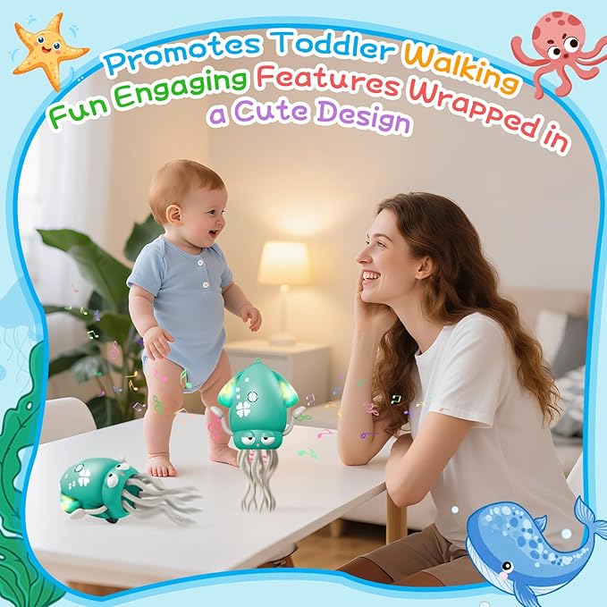 Crawling Dancing Octopus Toy for Kids – Rechargeable Interactive Sensory Toy with LED Lights & Music,Fun Tummy Time Gift for Birthdays & Holidays (Green)