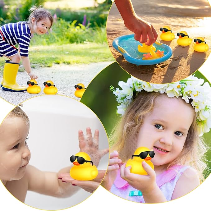 Chivao 100 Pcs Rubber Ducks with Sunglasses in Bulk Mini Yellow Rubber Duck Gifts Squeak Bath Float Bathtub Toys for Cruise Gift Exchange Birthday Party Supplies