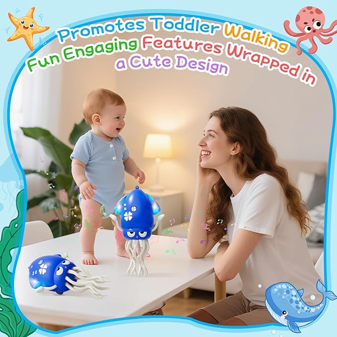 Crawling Dancing Octopus Toy for Kids – Rechargeable Interactive Sensory Toy with LED Lights & Music, Fun Tummy Time Gift for Birthdays & Holidays (Blue)