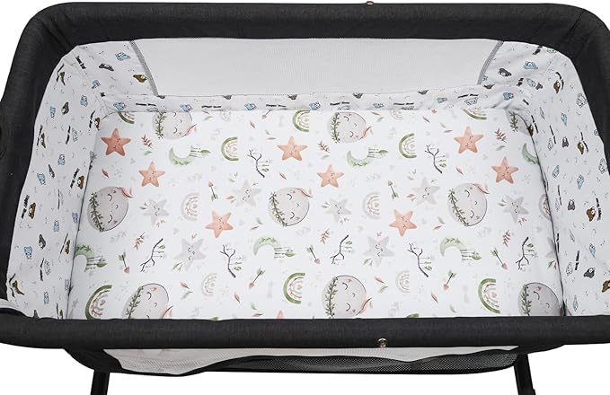 Pack n Play Sheet Stretchy Fitted Portable Mini Crib Sheets Set 2 Pack,Playard Sheets Convertible Playard Mattress Cover,Ultra Soft Jersey Material, Light Green & Moon