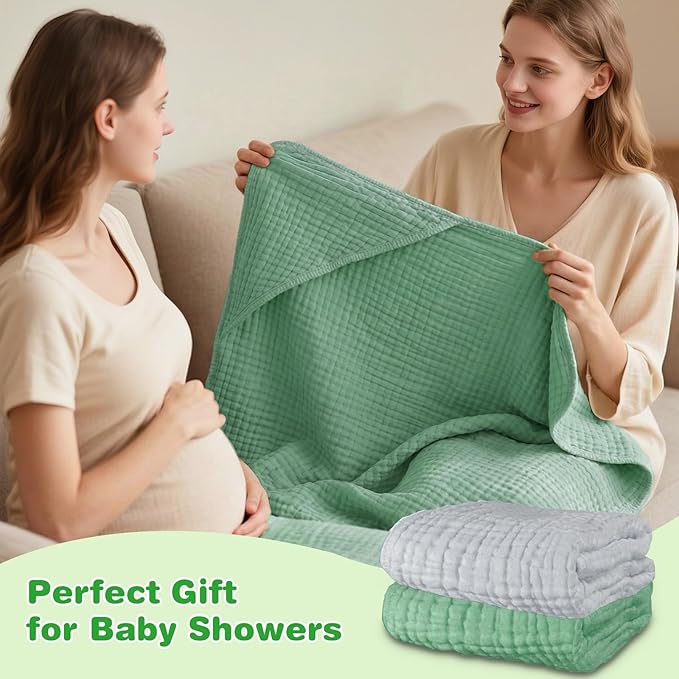 Hooded Baby Bath Towels for Newborn, 2 Pack - 6-Layer 100% Muslin Cotton, Soft Absorbent Baby Towels with Hood for Babies, Infants & Toddlers, Large 32x32 Inch Unisex Newborn Baby Bath Essentials