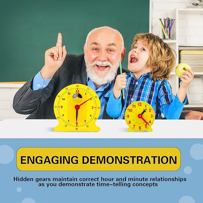 Lenwen 26 Pcs Classroom Clock Kit 24 Hours Learn to Tell Time Teaching Clock Toy for Kids Teaching Time Resources for Kids Learning Teacher Classroom Supplies (Yellow)