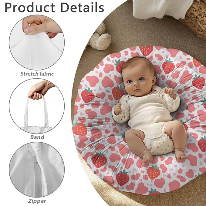 Newborn Lounger Cover, Removable Lounger Cover Breathable Baby Lounger Cover Reusable Infant Lounger Cover Portable Slipcover for Newborn for Baby Boys Girls Strawberry