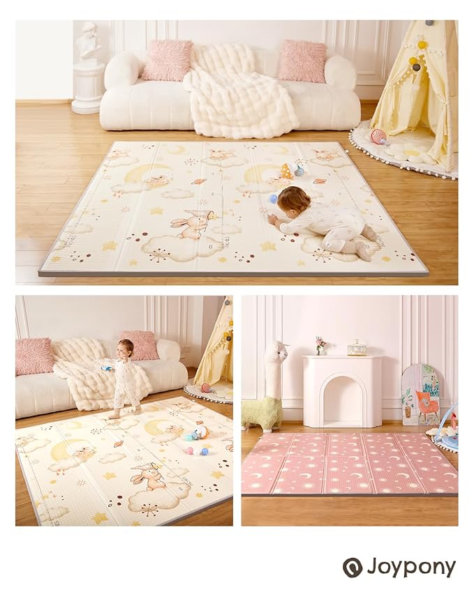 Joypony Baby Play Mat 71x59 Inches, Foldable Play Mats for Babies and Toddlers, Waterproof & Anti-Slip Portable Baby Floor Mat for Tummy Time, Baby Mat for Floor with Travel Bag for Indoor Outdoor