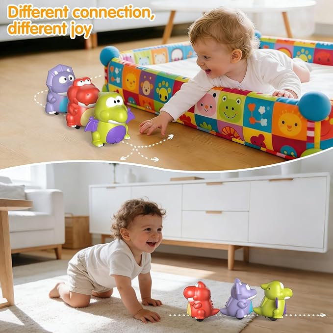 Topsolid Baby Tummy Time Dinosaur Toys 18 24 36 Months, Baby Crawling Toys, Toddler Moving Walking Dinosaurs Montessori Toys for 2 3 4 5 6 Year Old, Infant Boy Girl Birthday