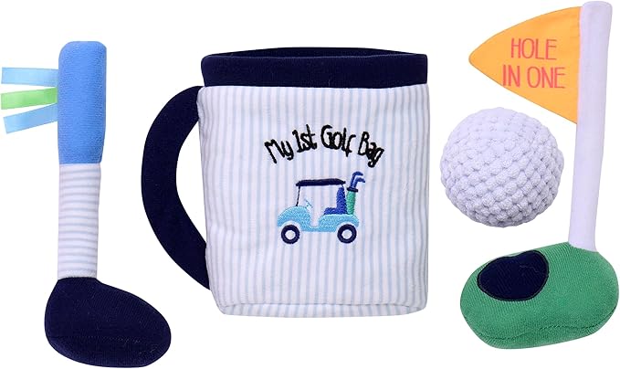 4 Piece Plush My First Golf Play Set with Sensory Toys for Baby, Blue Stripe, 9 inch