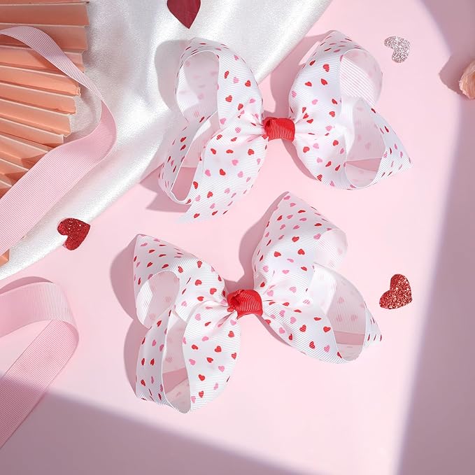 Oaoleer 2PCS Valentine's Day Hair Bows for Girls, Pink Bows Hair Alligator Clips Hair Barrettes for Baby Girls Infants Toddlers Kids Teens Children